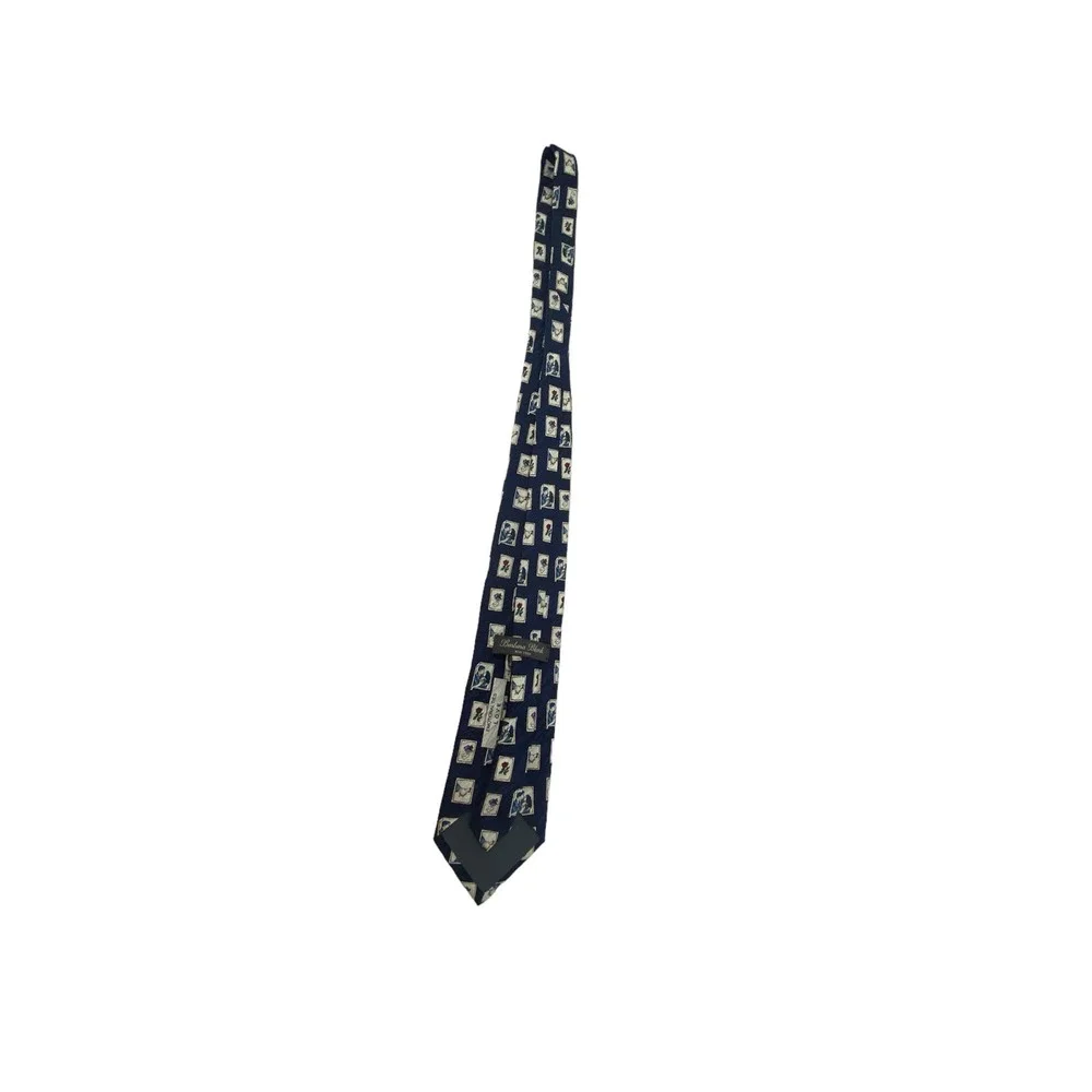 Barbara Blank Neck Tie Mens OS Blue Stamps Vintage 100% Silk Handmade Love Roses